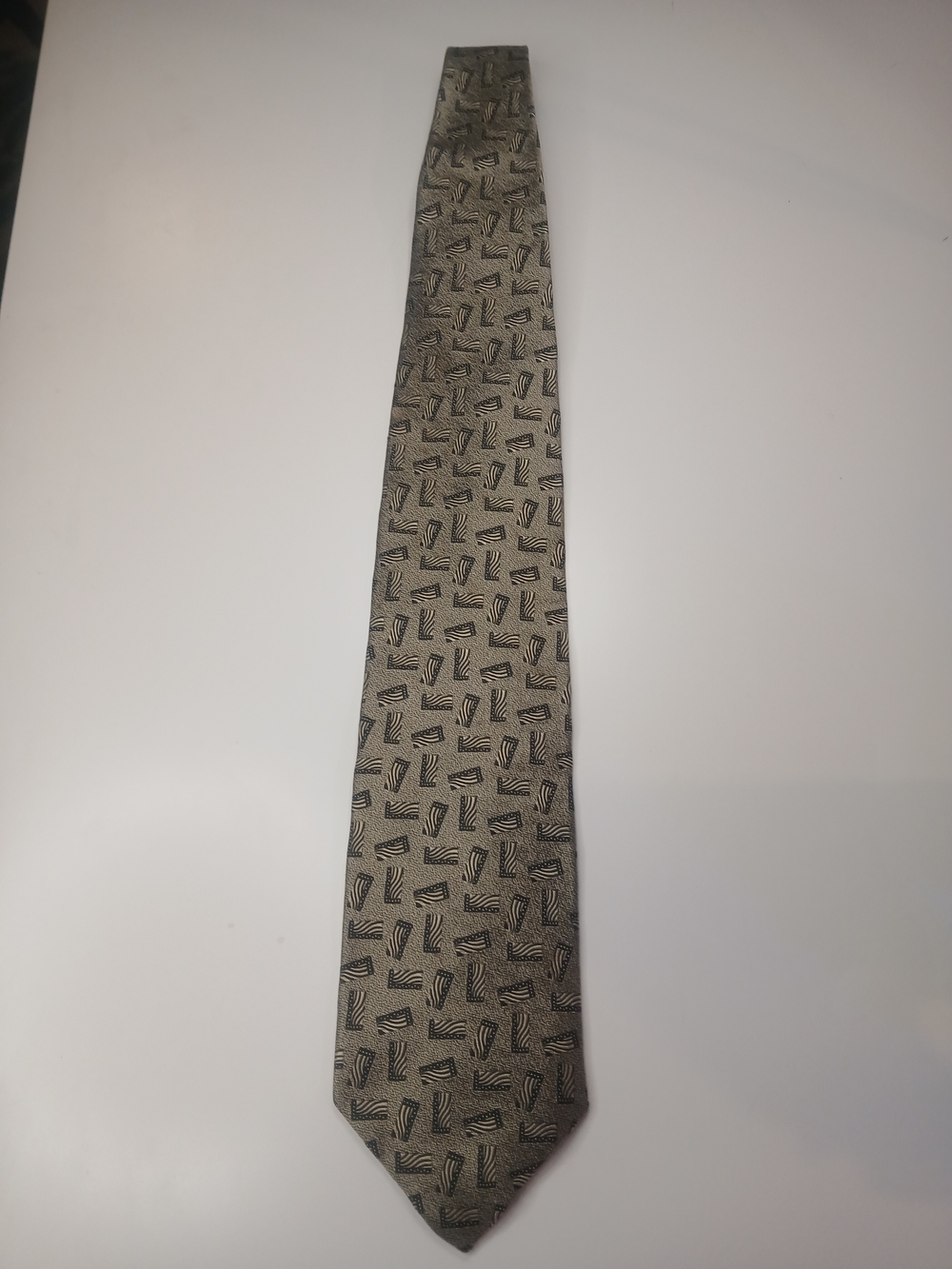 Donna Karan Beige Tie with Black Geometric Motif